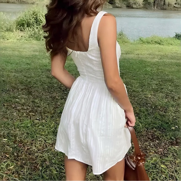 Commense White Square Neck Mini Dress Medium NWT Cotton Blend Lined Spring - Picture 6 of 11